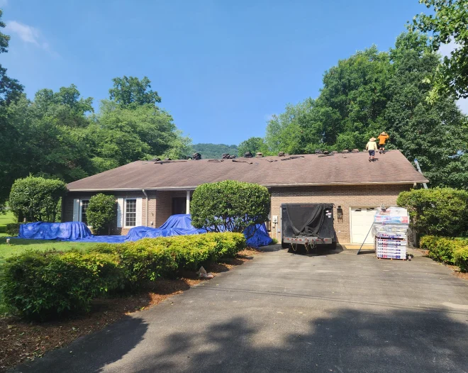 an ongoing residential roof installation